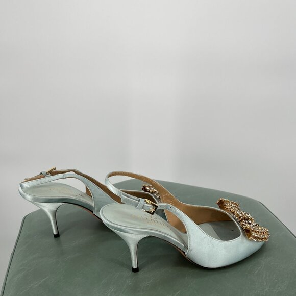 Vintage Valentino Rhinestone Bow Kitten Sling Back Heels in Size 36 - Picture 5 of 6